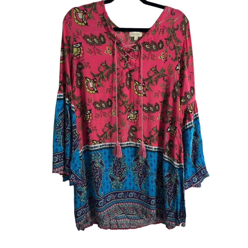 Velzera Women’s Tunic Dress Large Boho Ruffle Hippie